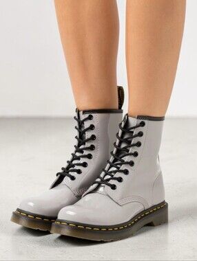 New Dr. Martens 1460 Grey Patent Lamper Leather Combat Boots